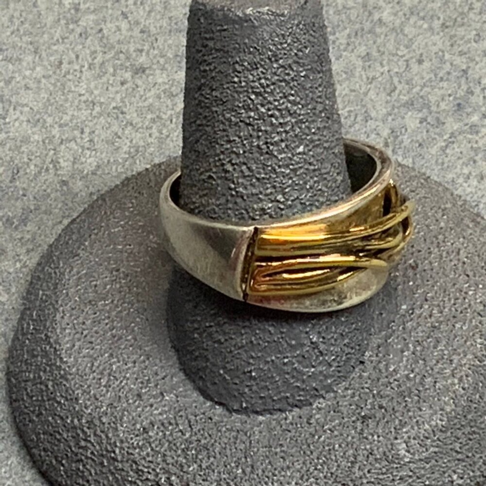 Premier Designs Chunky Ring Size 9 Silver Gold Plated Band Stamped G P Vintage - Picture 3 of 6